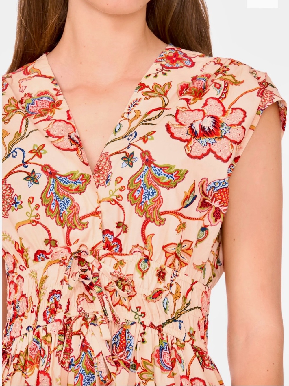 NWT CECE 💯 COTTON CAP SLEEVE MINIDRESS IVORY/POPPY RED WOMENS XL - Picture 3 of 14